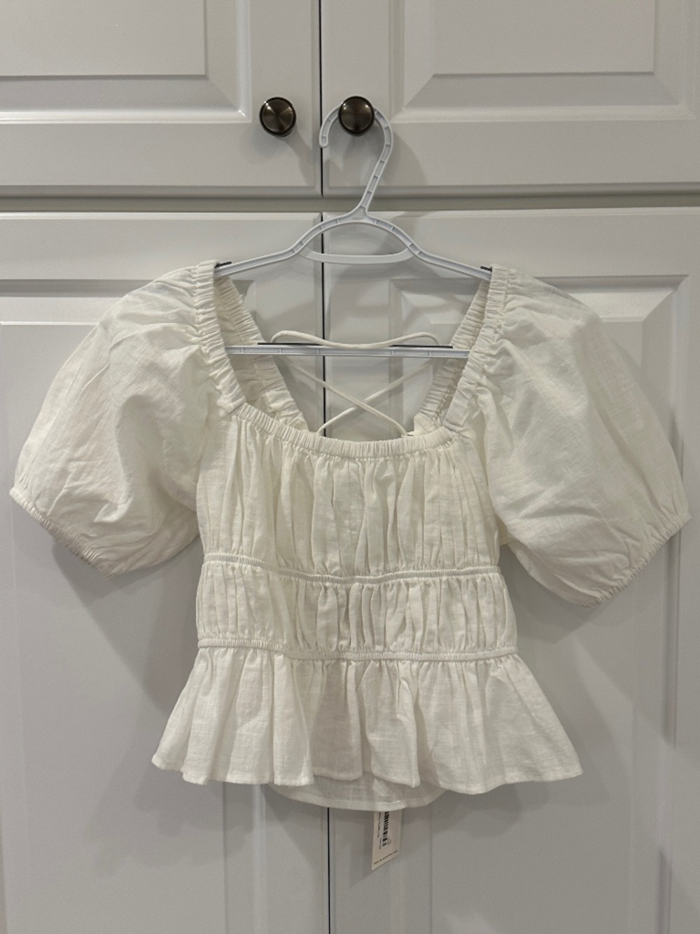 NWT Off White Cropped Open Back Top with Puffed Sleeves - Size S